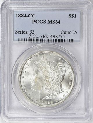 1884 - Cc Morgan Silver Dollar - Pcgs Ms - 64 - Certified State 64