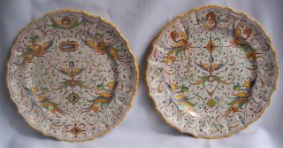 Cantagalli Firenze Italy,  Pair 10 " Grotesque Hanging Plates
