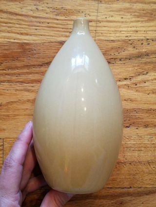 Vintage/Retro Studio Pottery Bud Vase Weed Pot Yellow - Beige Egg Shaped 2