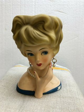 Vintage Lefton Lady Head Vase - - Earrings And Pearls