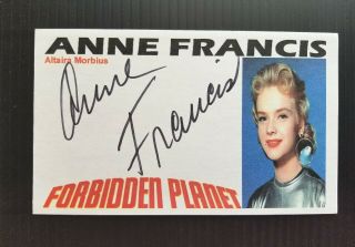" Forbidden Planet " Anne Francis " Altaira Morbius " Autographed 3x5 Index Card