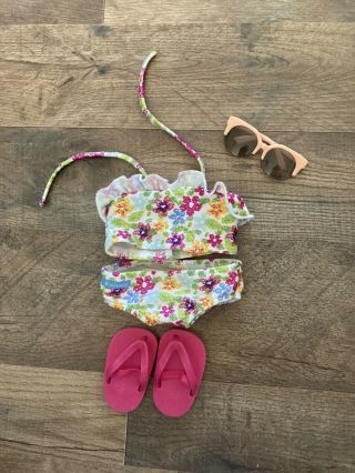 American Girl Two Piece Bathing Suit With Pink Flip Flops