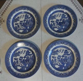 Blue Willow Churchill Staffordshire England Set Of 4 8 " Soup Bowls