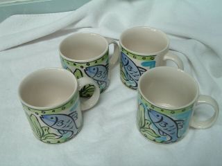 Sango Key West Hand Painted 6101 Coffee Mugs Set Of 4