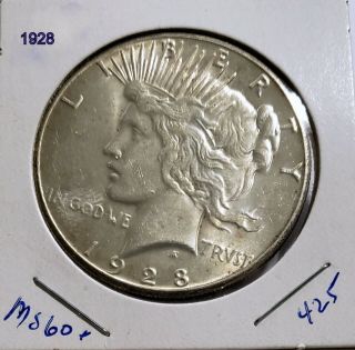 1928 - P Peace Dollar - Choice Au/ms - Key Date - Uncirculated