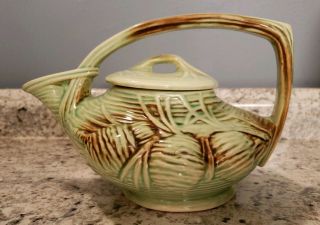Vintage Mccoy Pine Cone Teapot & Lid Gorgeous Pottery Green & Brown Lovely
