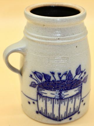 Salmon Falls Stoneware Pottery Pitcher Blueberries Salt Glaze Hand Crafted 2000