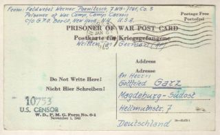 1945 Camp Carson Co German Pow Camp Postcard Cover To Germany Prisoner Of War