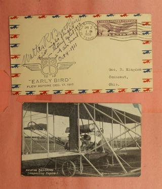 1930 Early Bird Pilot Signed 1910 Made First Night Flight,  Postcard