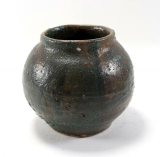 Vintage Unknown Small Signed Studio Raku Wte Wet Stoneware 4 " Pottery Vase Bowl