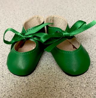 Doll Shoes 2.  5” Green Ribbon Ties