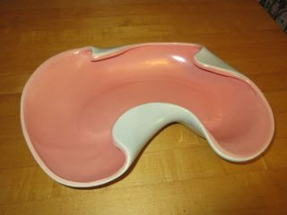 Mid Century Red Wing Pottery Console Bowl Pearly White With Pink Inside 1304