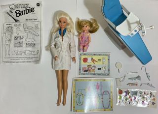 Dentist Barbie With Patient,  Chair,  Accessories,  Mini Crest,  And Stickers