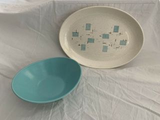 Mid Century Vernon Ware Heavenly Days Serving Dishes Set Of 2,  Platter And Bowl