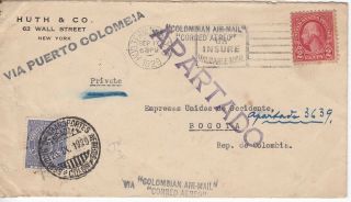 N.  Y.  To Colombia 1929 Mixed Franking Air Mail.