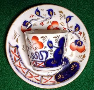 Childs Gaudy Welsh Flow Blue Cup & Saucer Oyster Allerton Staffordshire 1890 