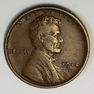 1914 D Us Lincoln Wheat Penny One 1 Cent.  01c Key Date Collector Coin 9lwp1412