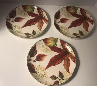 Set Of 3 Pier 1 Imports Asheville Salad/dessert Plates Autumn Leaves Multi Color