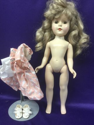 Unbranded Doll,  15 Inches Tall.  Walker,  Sleep Eyes.  Blond Hair,  Poseable.