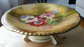 Art Deco Royal Winton Hand Painted Footed Fruit Dish Flowers
