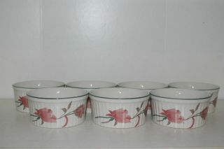 Set Of 7 Mikasa Continental Silk Flowers 4 " Individual Souffle Dishes - Japan