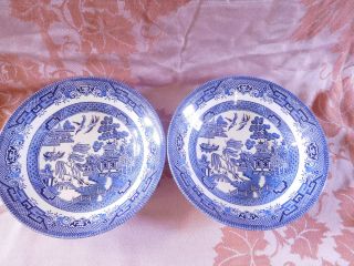 Churchill China England Blue Willow 2 Cereal Bowls 8 " Ecu