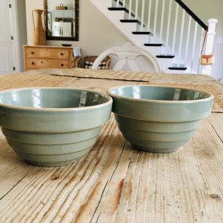 Set Of 2 Over And Back Yellow Ware 6 " Stepped Beehive Mixing Bowl Sage Green