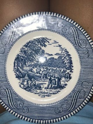 Vintage Currier And Ives Blue/white Small Bread 6 " Plates " Harvest " - Set Of 14