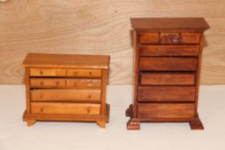 2pc Vintage Dollhouse Miniature Wood Dresser & Chest Of Drawers