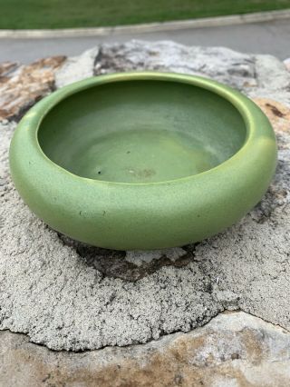 Arts & Crafts Matte Green Low Bowl 6” Pottery