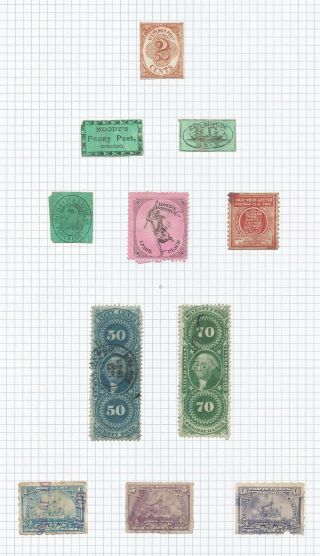 United States Local Penny Post Revenue Stamps On 2 Album Pages