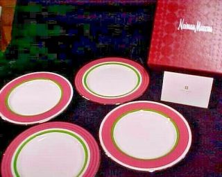 (set Of 4) Tidbit Plates Kate Spade Library Lane Pink Green Platinum Lenox Excell