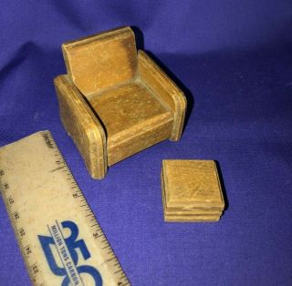 Vintage Dollhouse Wood Furniture Nancy Forbes 40 ' s Chair Ottoman Fireplace Radio 2