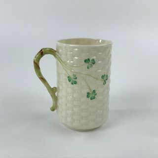 Vintage Belleek Porcelain Shamrock Basket Weave Irish Coffee Mug Cup Ireland