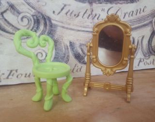 Gold Mirror Vanity Doll Furniture,  Chair Pre - Owned