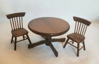 Dollhouse Miniature 1:12 Round Pedestal Table 2 Chairs