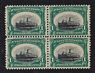 Block Of 4 Scott 294,  1 - Cent Green " Steamship " Pan - Am Expo Issue.  Vf,  Nh