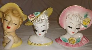 Artmark Napco Glamour Girls Head Vase Planters Lady Woman Ceramic Art Eyelashes