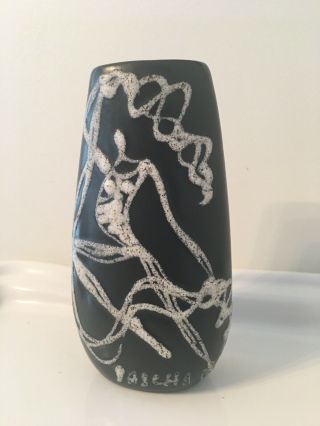 Sascha Brastoff Mid Century Modern Matte Black Vase Minos Dancer Pattern