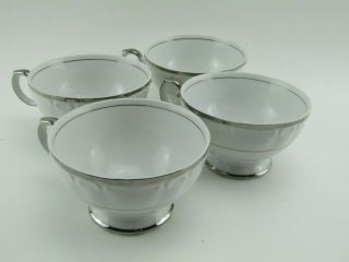 Set Of 4 Vintage Fine China Harmony House Silver Sonata Tea Cups Pattern 3639