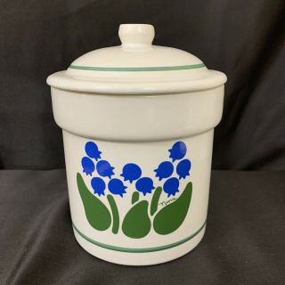 Vintage 1980s Treasure Craft Bluebell Blue Floral Canister Cookie Jar By Nina