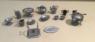 Group Artisan Crafted Miniature Pewter Service Ware