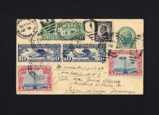 1929 Zeppelin Flight Ux27 Postal Card To Germany W/c10 & C11