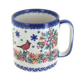 Blue Rose Polish Pottery Winter Cardinal Coffee Mug