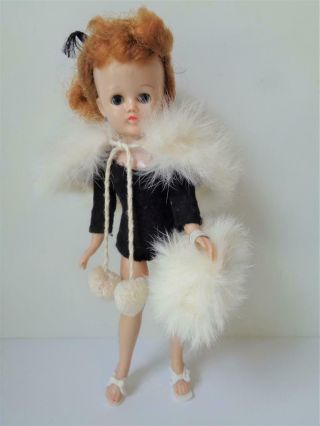 1957 Vogue Jill 10 " Fashion Doll In Black Leotard Rabbit Fur Cape Muff Auburn