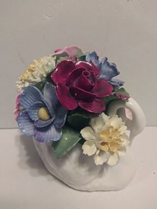 Aynsley Swan Bouquet 4.  5 " England Fine Bone China Flowers Purple Blue Pink