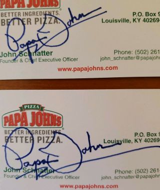 Papa John John Schnatter Signed Business Card 2