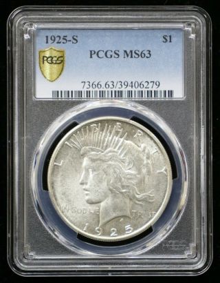 1925 - S Peace Silver Dollar Pcgs Ms63 - 06137