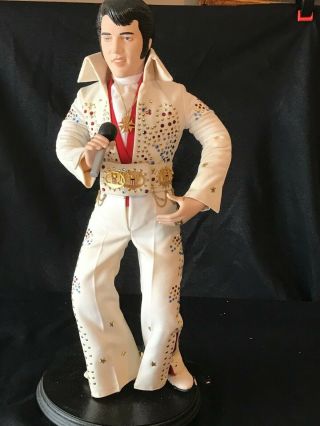 Elvis Presley 18 " Doll White Jumpsuit,  Doll Stand And Microphone