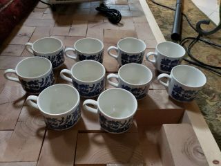 Set Of 10 Vintage Blue Willow Churchill Made In England Tea Cups